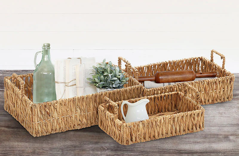 Woven Seagrass Basket with Handles  Set of 3