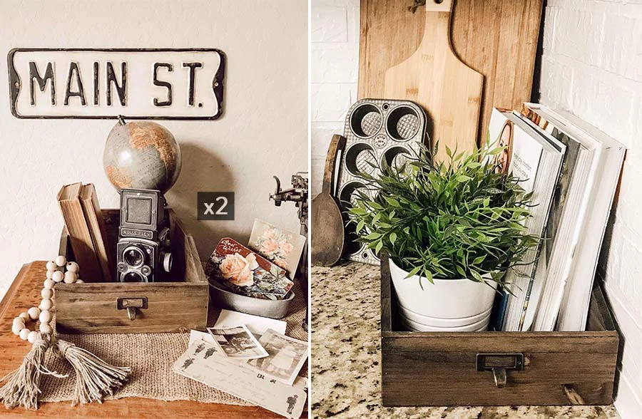 Vintage Wooden File Drawer, Set of 2