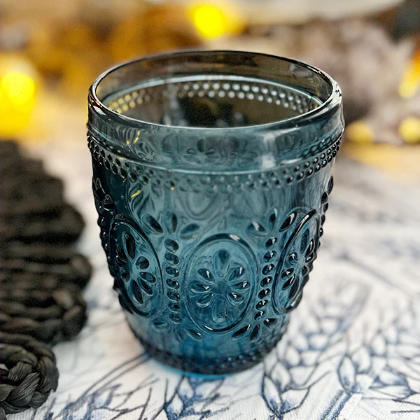 Embossed Beverage Glass Set | Blue Harvest
