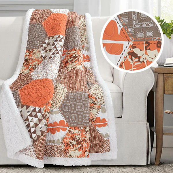 Fall Farmhouse Sherpa Quilt Inspired Throw Blanket