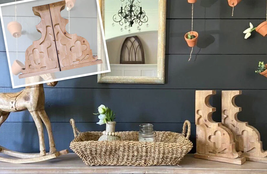 HUGE Carved Natural Wood Corbels, Set of 2