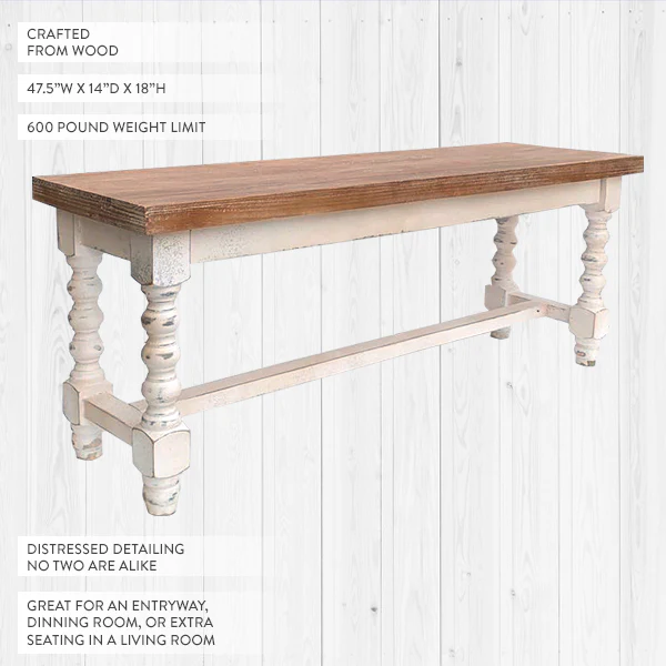 Distressed Spindle Wood Farmhouse Bench