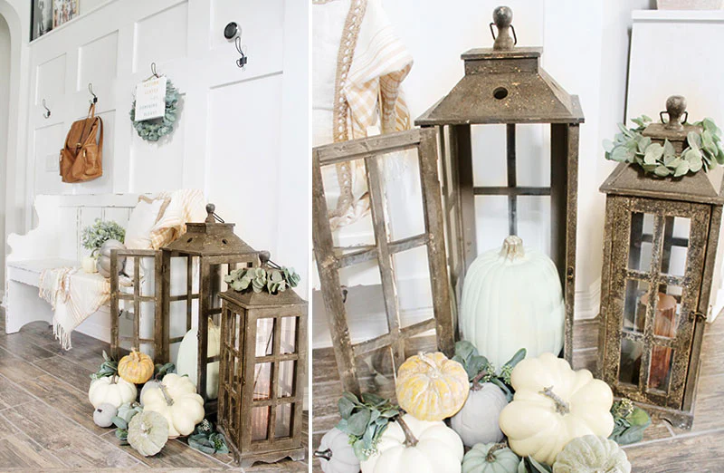 HUGE Distressed Wooden Pane Floor Lanterns