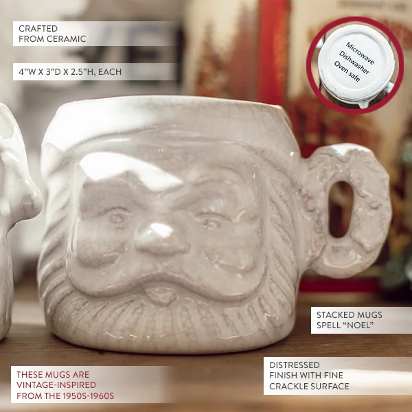 Vintage Inspired 1950's Santa Mugs, Set of 4