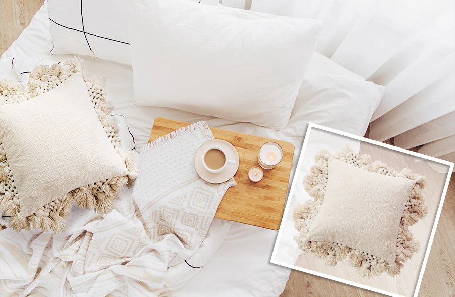 Fringe Edge Linen Throw Pillow