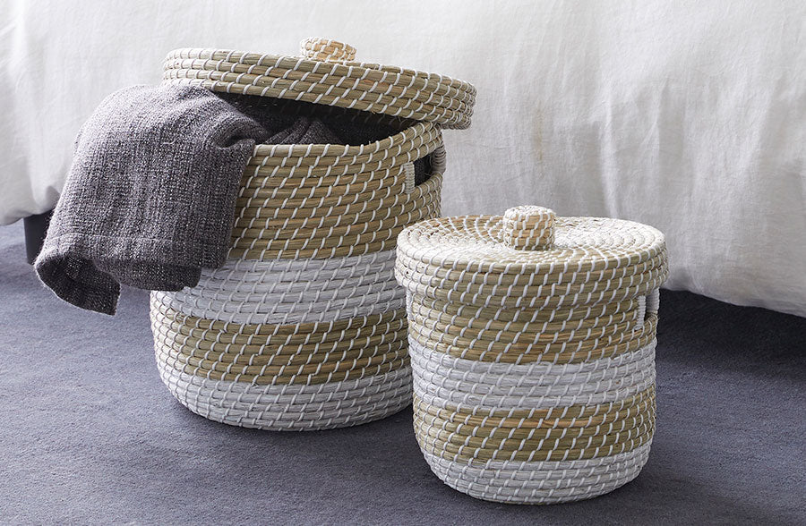Two-Toned Seagrass Storage Baskets, Set of 2