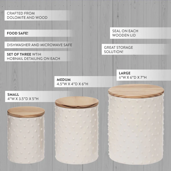 White Hobnail Ceramic Canister Set with Lids