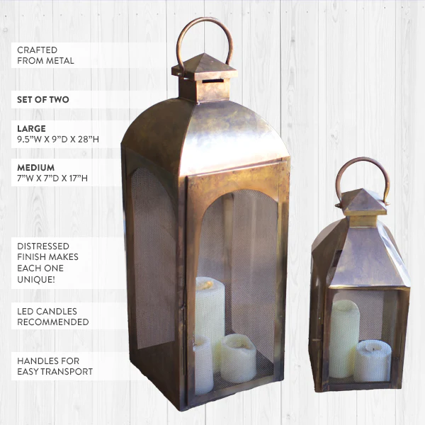 Antique Bronze Large Lanterns, Set of 2