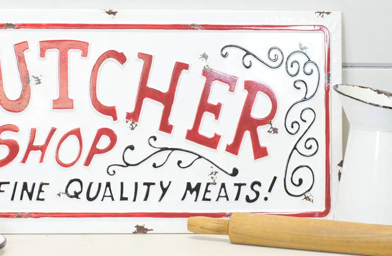 Embossed Metal Butcher Shop Sign
