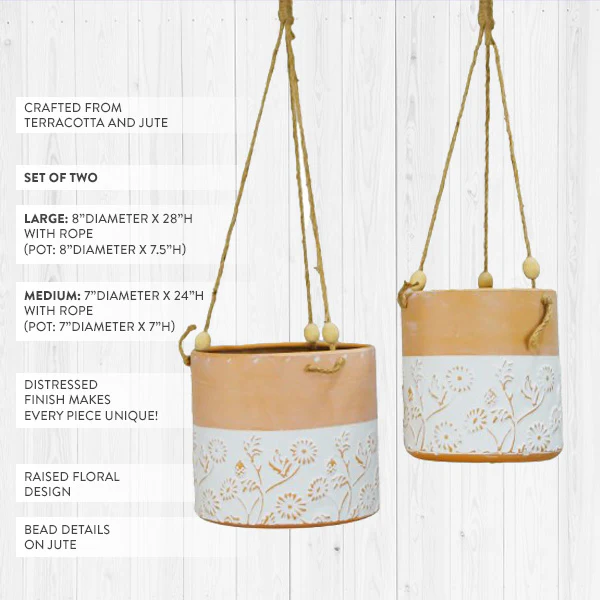 Floral Hanging Planter with Jute Rope, Set of 2
