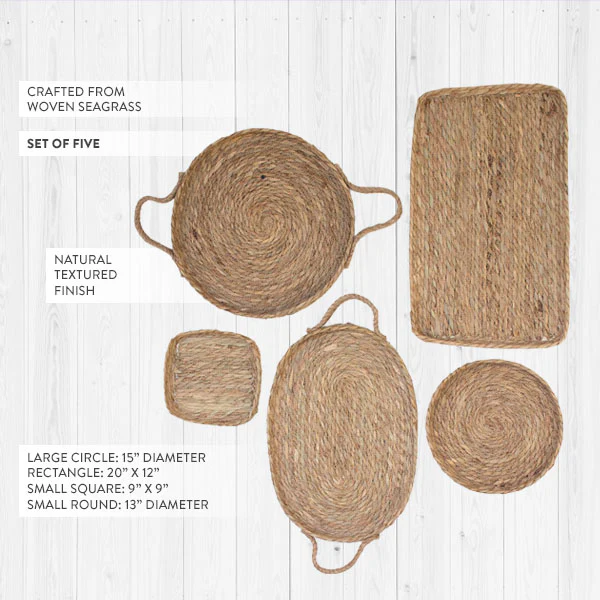 Woven Seagrass Tray Wall Decor, Set of 5