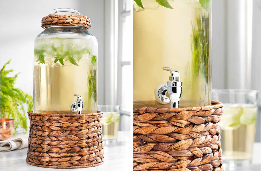 Wicker and Glass Cold Drink Dispenser