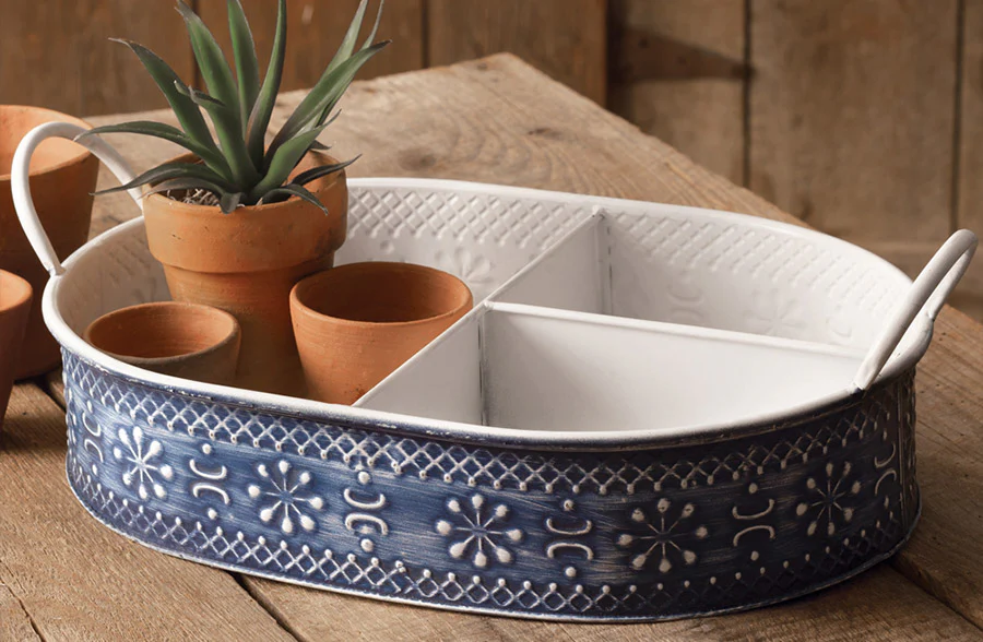 Navy Blue Floral Tabletop Organizer