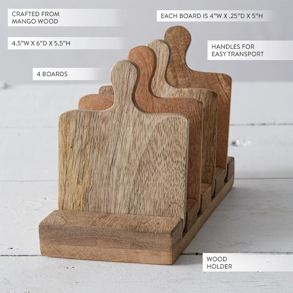 Cutting Board Coaster Set with Caddy