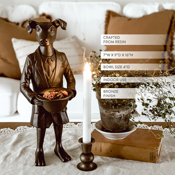 Bronze Handsome Standing Dog Bowl