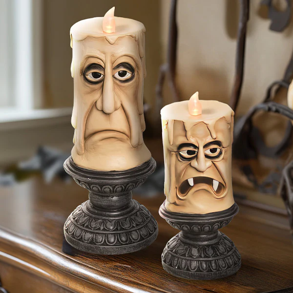 Spooky Face LED Candles, Set of Two