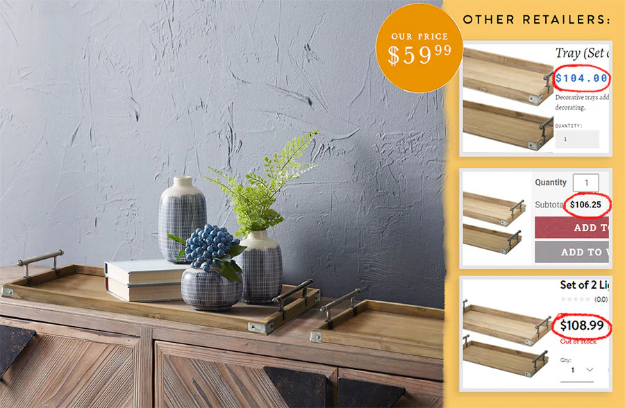 LARGE Natural Wooden Serving Trays with Handles, Set of 2