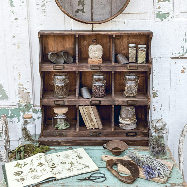 Rustic Nine Cubby Wooden Wall Shelf