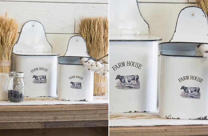 Farmhouse Enamel Wall Containers  Set of 2