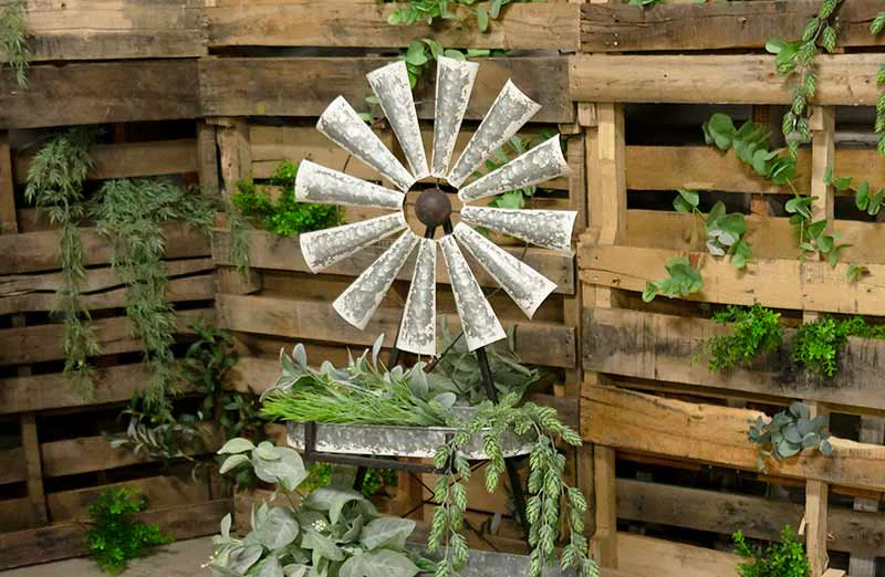 Galvanized Metal Three Tiered Windmill Planter