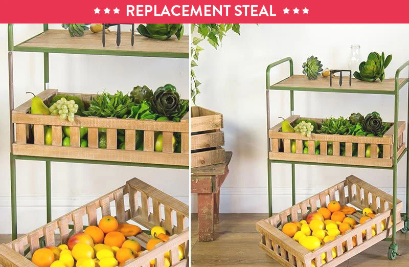 Green Rolling Cart With Wooden Crate Shelves
