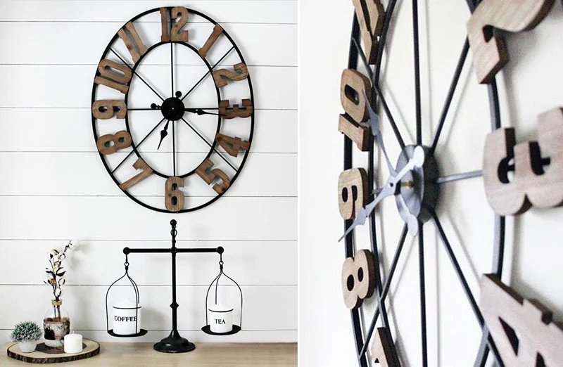 *HUGE* Rustic Wood and Metal Wall Clock