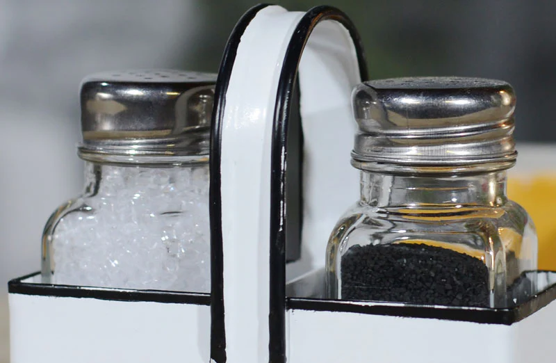 Salt & Pepper Shaker with Enamel Inspired Holder