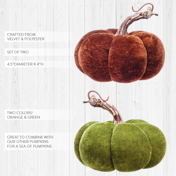Harvest Velvet Pumpkin with Realistic-Looking Stem, Set of 2