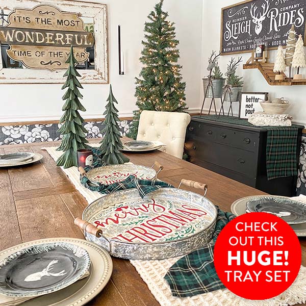 ENORMOUS Embossed Round Christmas Trays, Set of 2