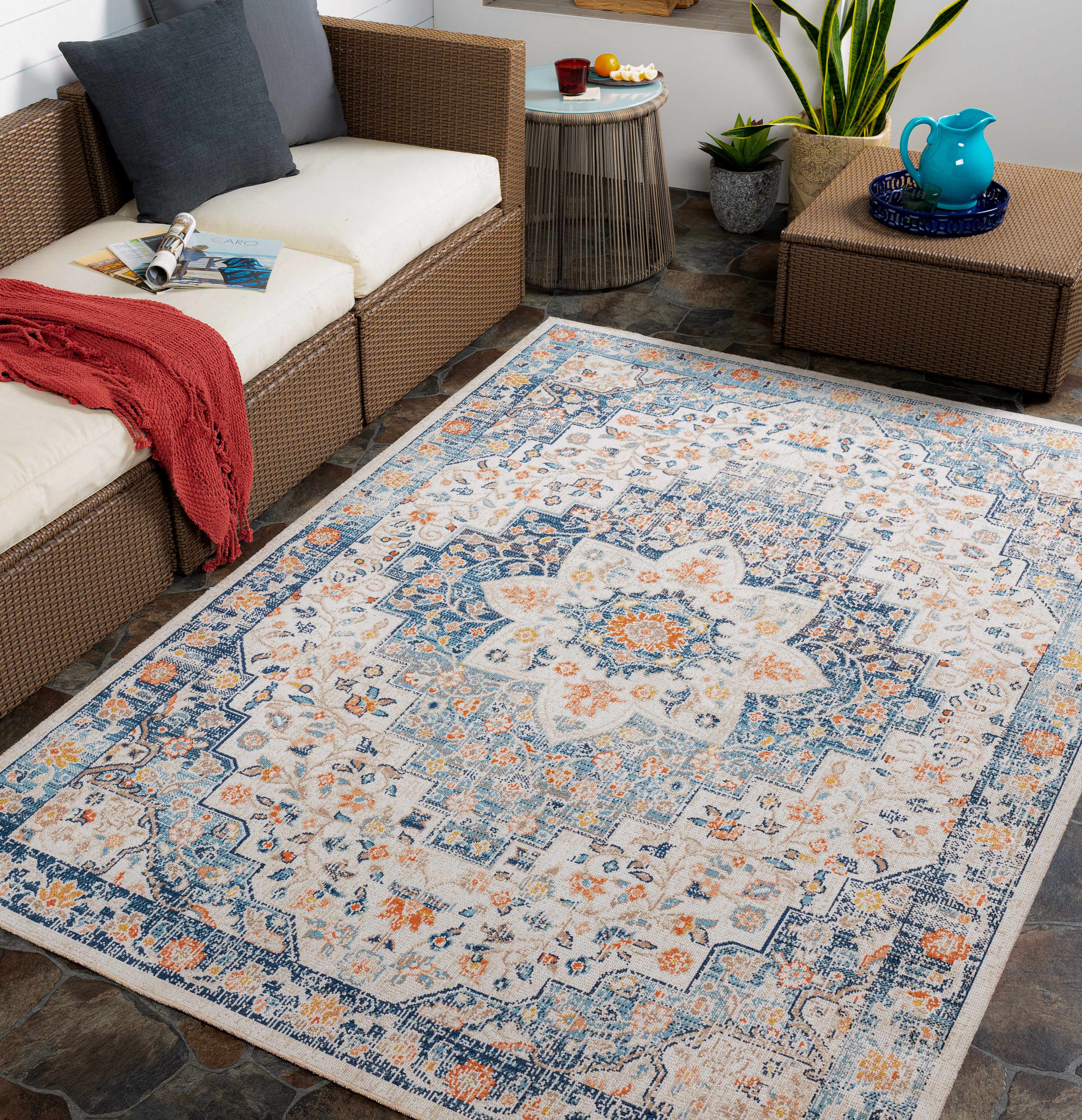 Navy and Tan Outdoor Rug
