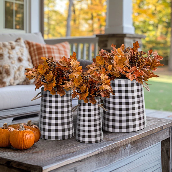 Metal Nesting Buffalo Check Buckets, Set of 3