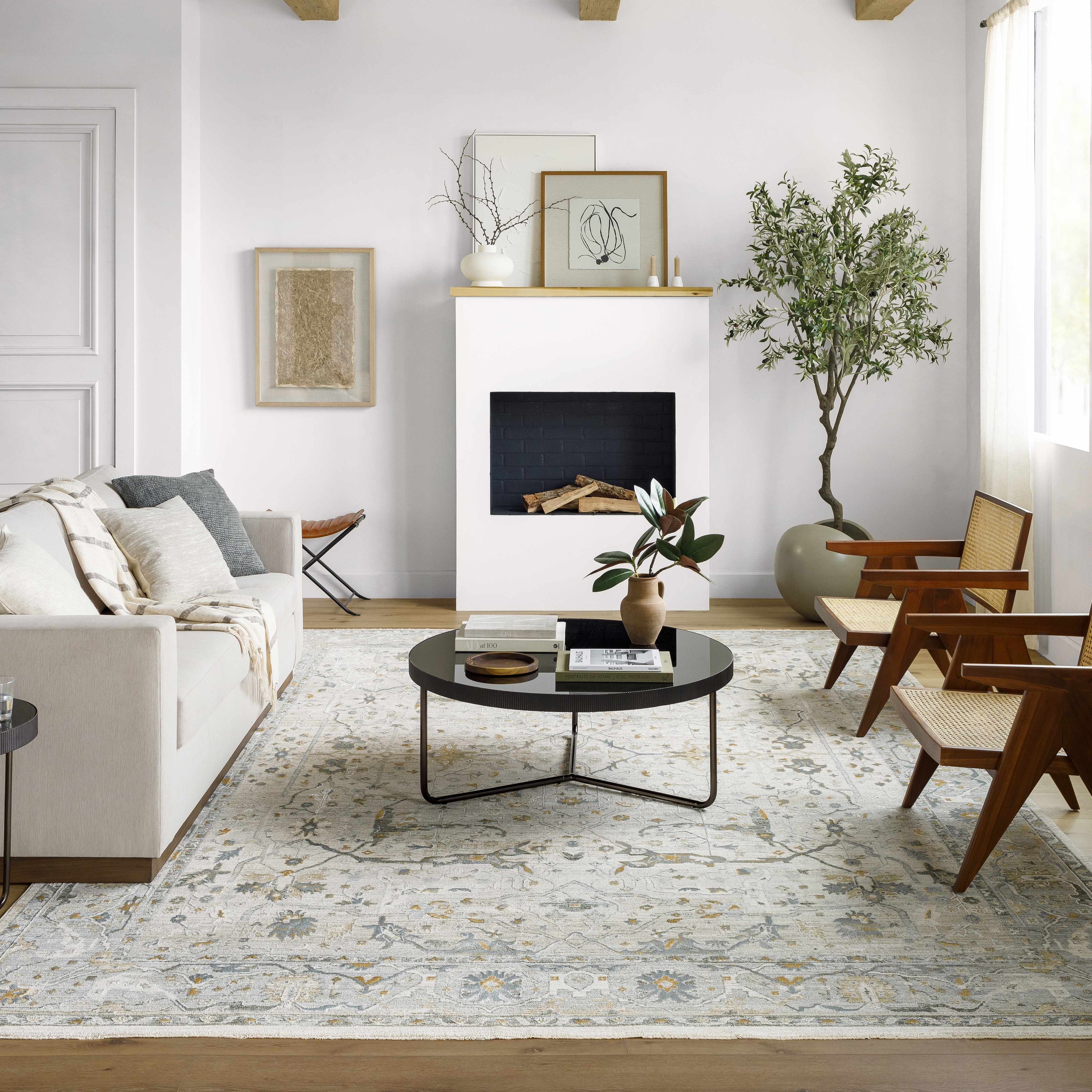 Taupe and Teal Motif Area Rug