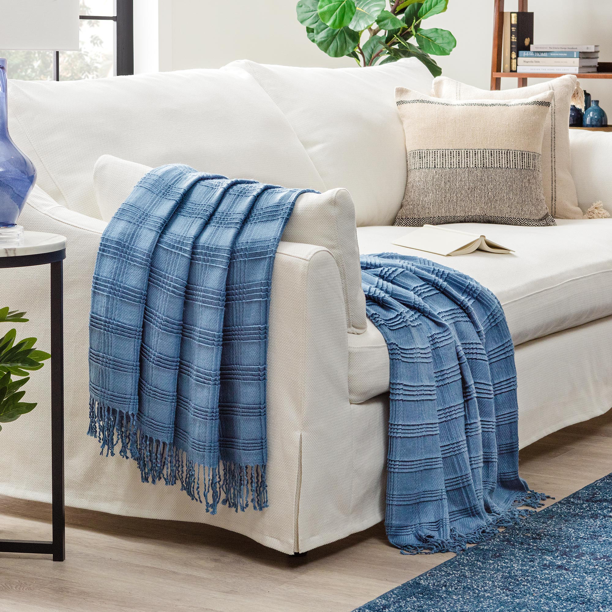 Pleated Plaid Throw Blanket