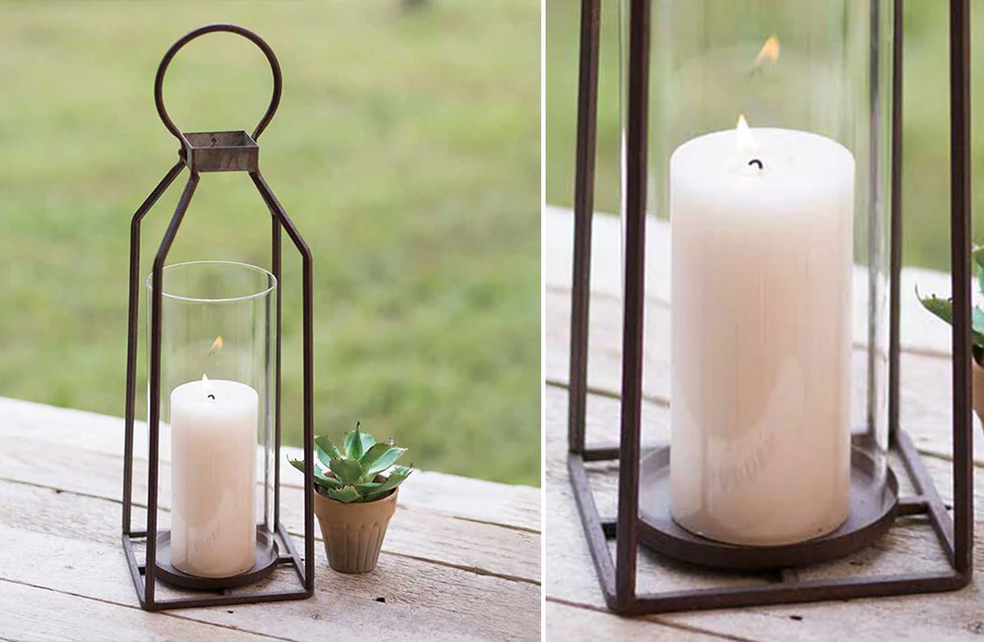 Metal Framed Pillar Candle Lantern