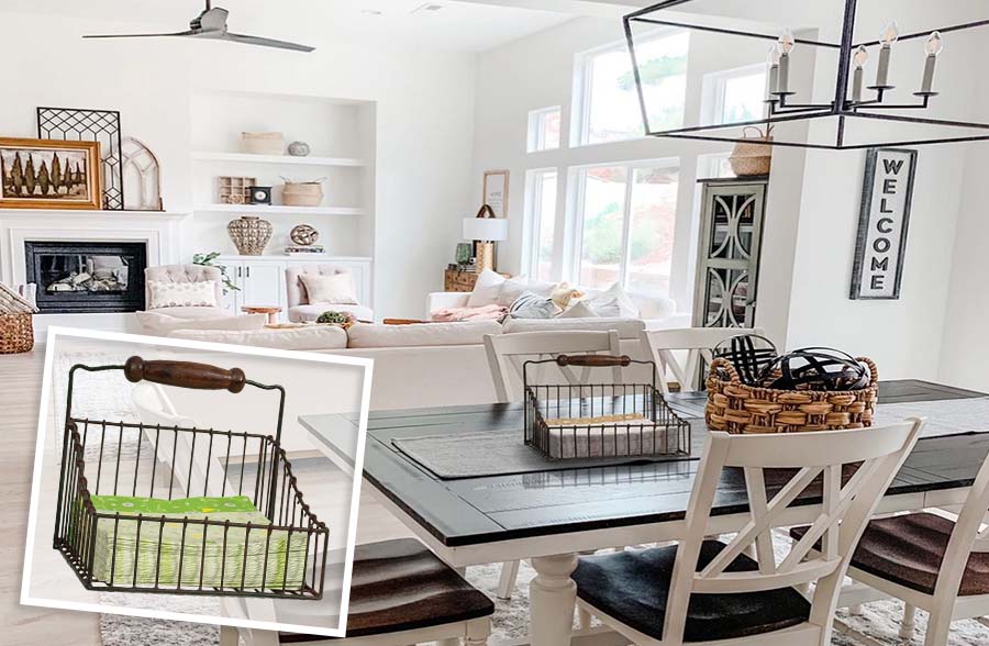 Farmhouse Metal Napkin Caddy with Handle