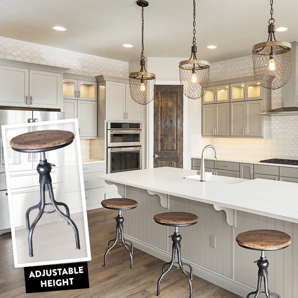 Adjustable Height Wooden Top Backless Counter Stool