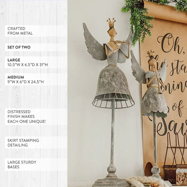 Large Whimsical Distressed Angels, Set of 2