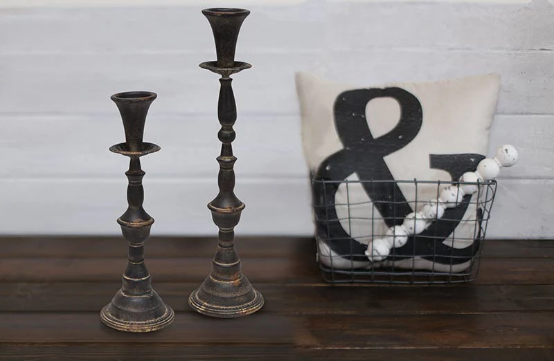 Metal Pillar Candle Holders  Set of 2