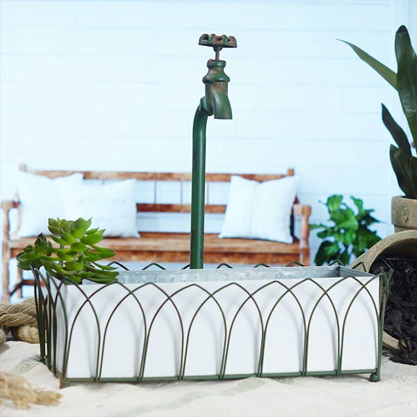 Rustic Style Planter With Decorative Faucet