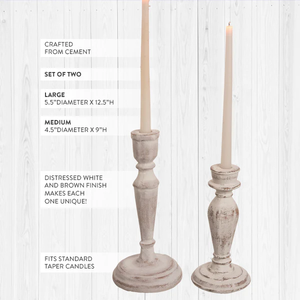 Distressed Vintage Candle Stick Holders, Set of 2