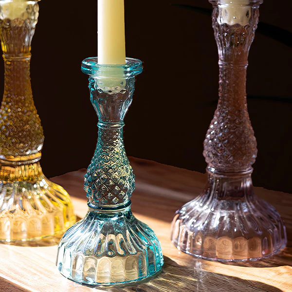 Multicolor Glass Taper Candle Holders, Set of Six