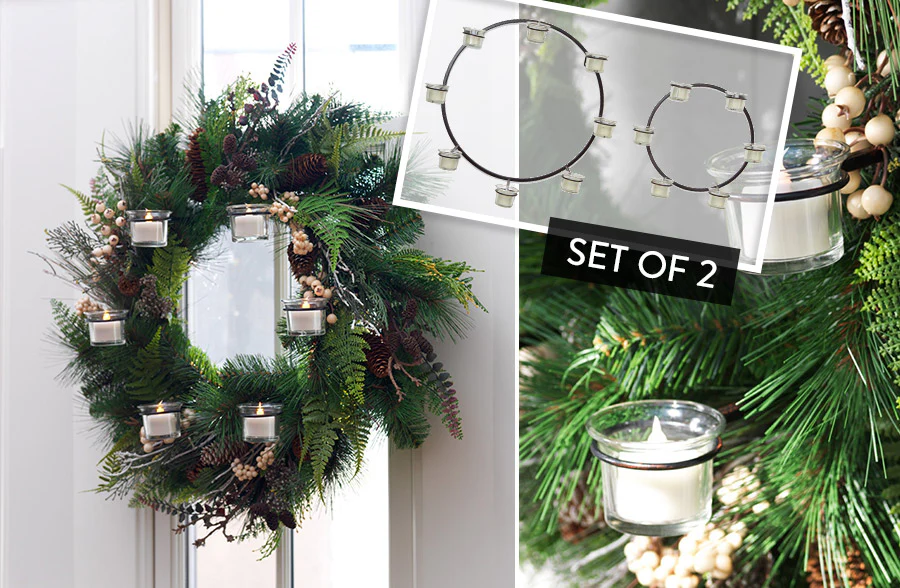 Wreath Votive Candle Holders, Set of 2