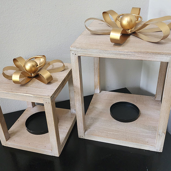 Wooden Gift Box Lanterns, Set of 2
