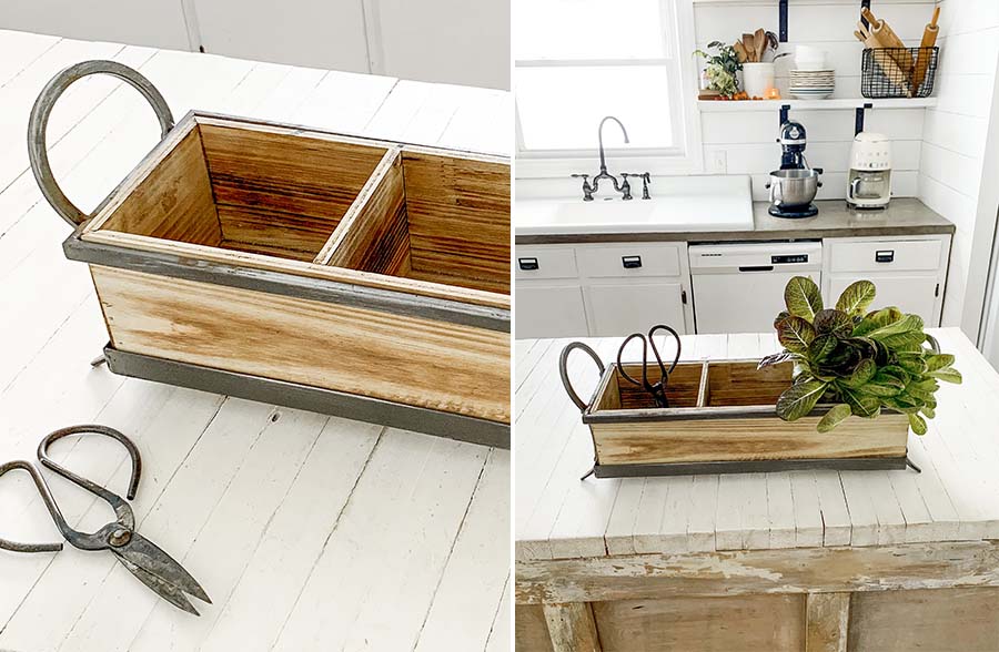 Wooden Divided Caddy with Metal Handles