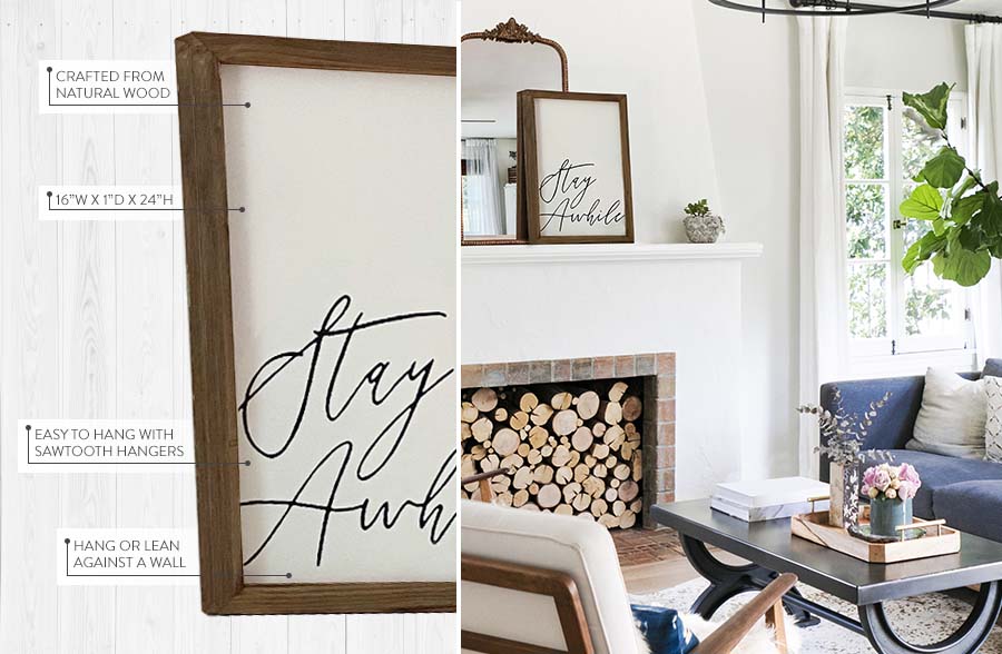 Wooden Framed Stay Awhile Wall Art