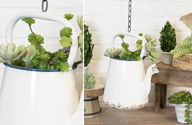 Enamel Hanging Watering Can Planter