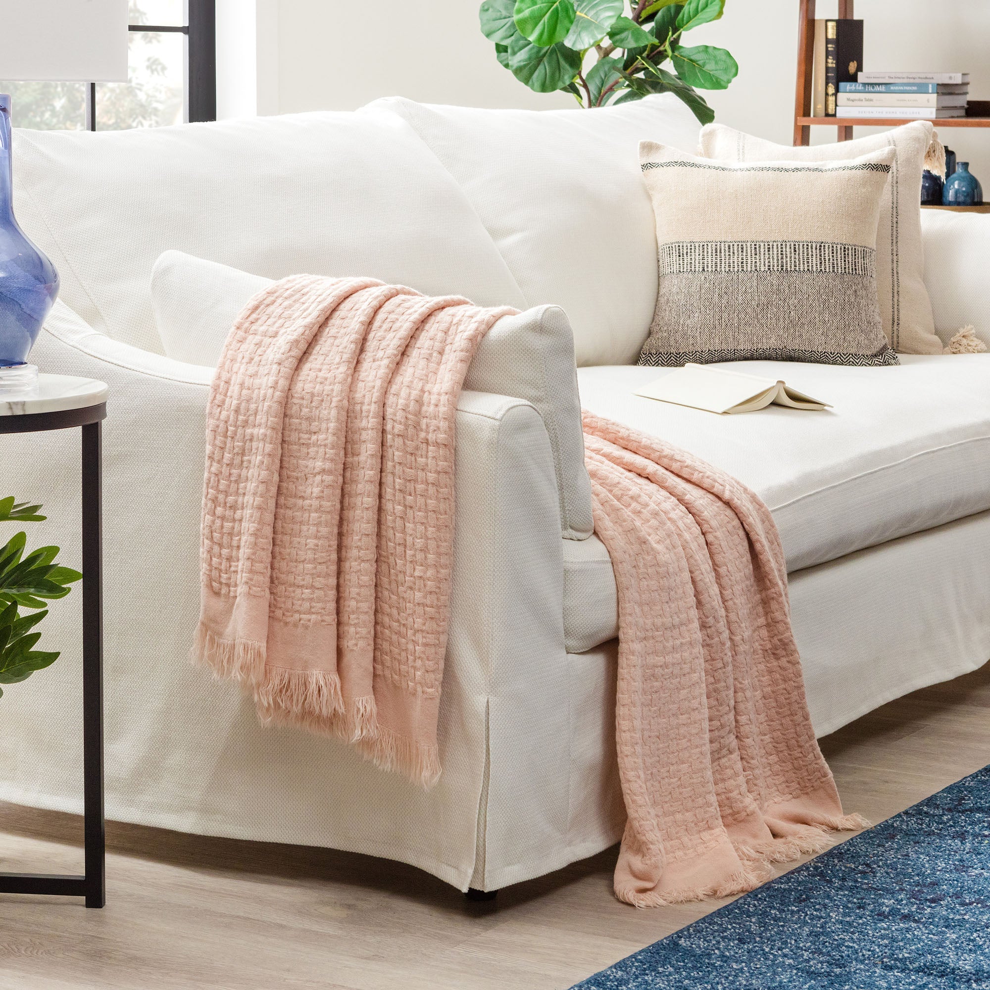 Waffle Fringe Throw Blanket