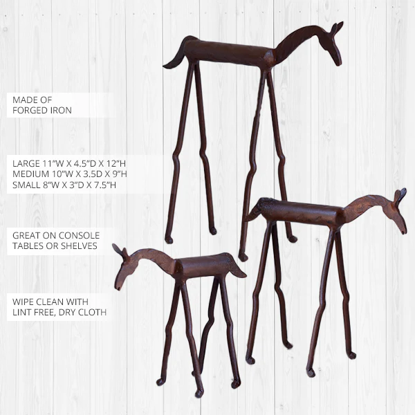 Forged Iron Horse Statues, Set of Three