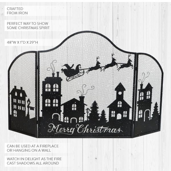 Merry Christmas Village Fireplace Screen