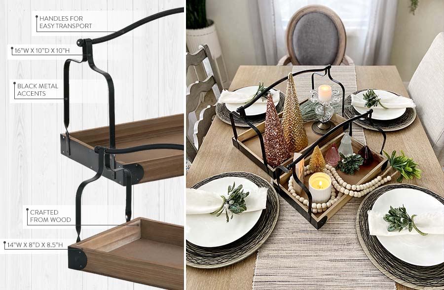 Modern Architectural Wooden Trays with Handles, Set of 2